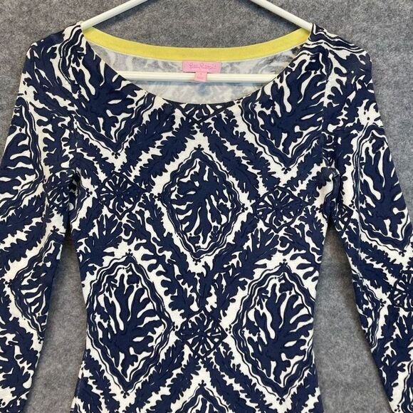 LILLY PULITZER Dress Supima Cotton Small Blue White Ophelia Onyx Reef Madness - Picture 3 of 15